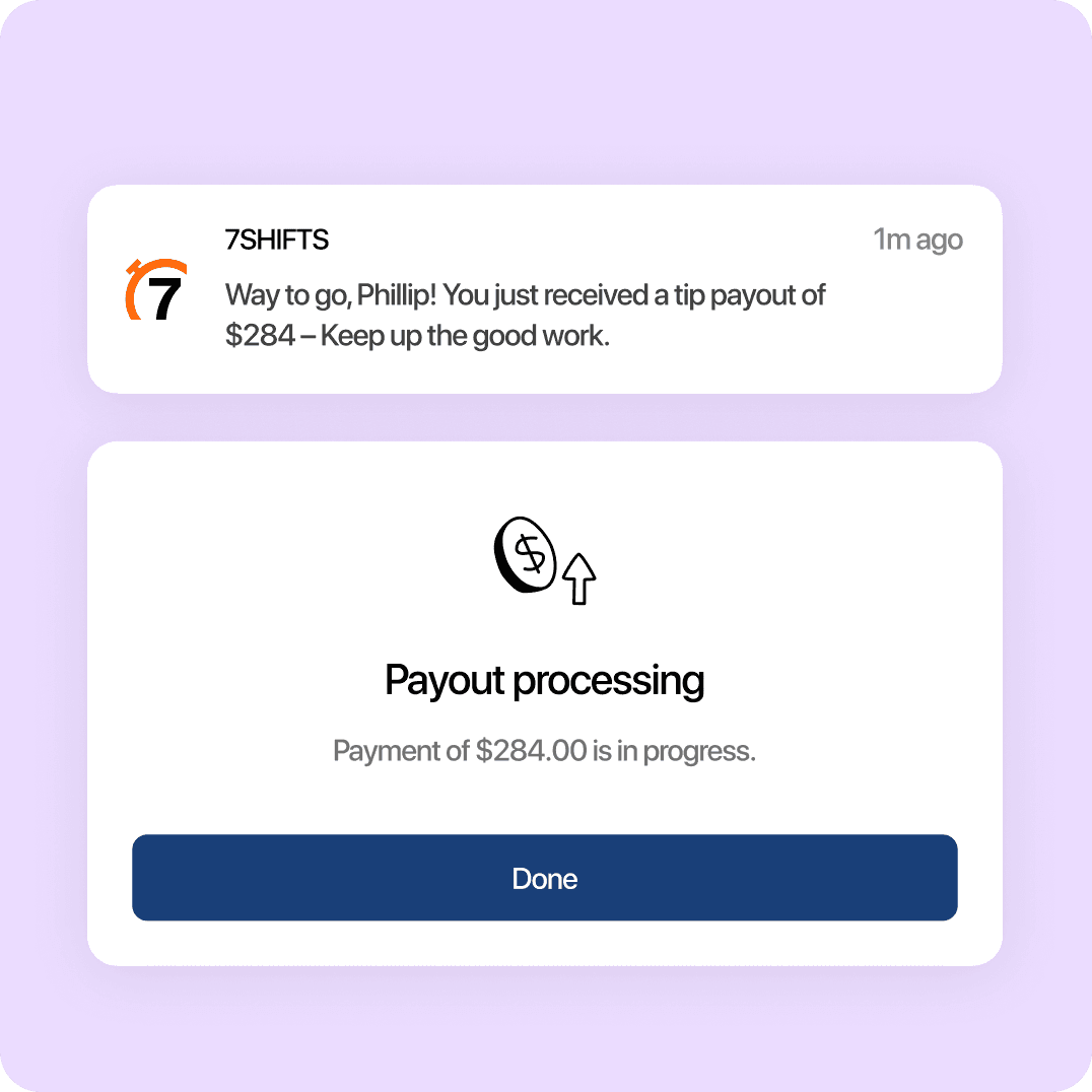 Product screenshot of tip payouts.